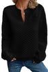 Split Neck Quilted Long Sleeve Top